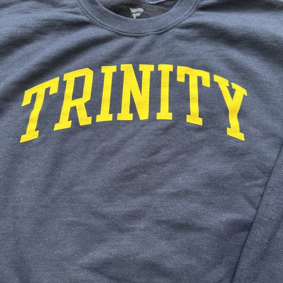 Trinity University College Sweatshirt Mens Small Navy Blue Yellow Logo Spellout - Picture 2 of 6
